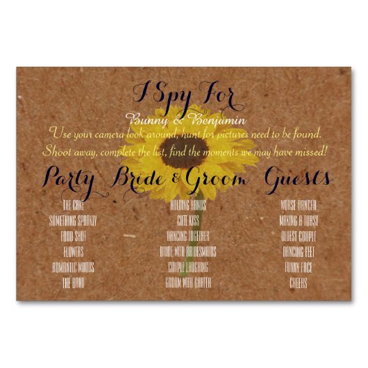 写真Iスパイの結婚場所設定テーブルゲームカード テーブルナンバー (正面)