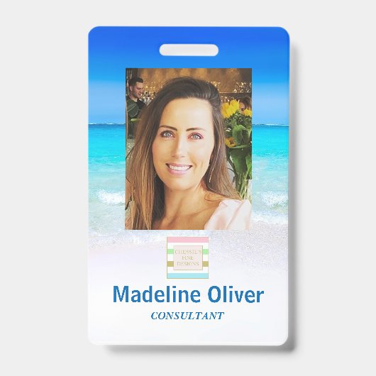 写真IDロゴ海ビーチシーラニヤードバッジ バッジ (正面)