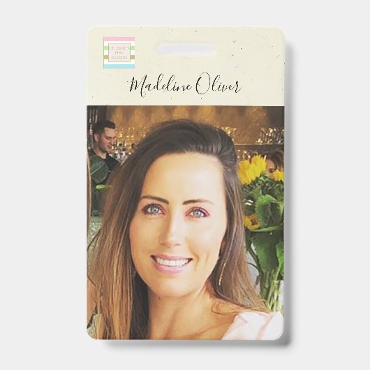 写真IDロゴQRコード素朴ラニヤードバッジ バッジ (Front)