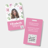 写真ID - 従業員VIPパス - 女の子の花 バッジ (正面＆裏面)