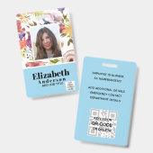 写真ID - 従業員VIPパス - 女の子の花 バッジ (正面＆裏面)