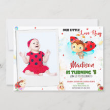 写真Ladybug 1st birthday invitation夏のパーティー