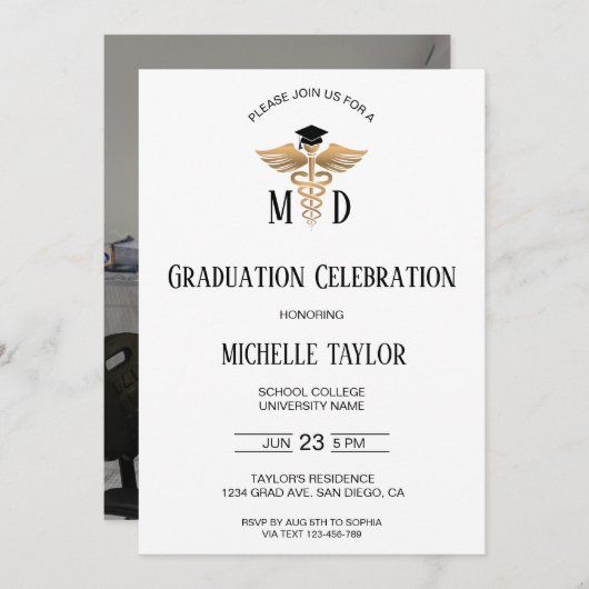 写真MD医学博士の卒業式 招待状 (正面/裏面)