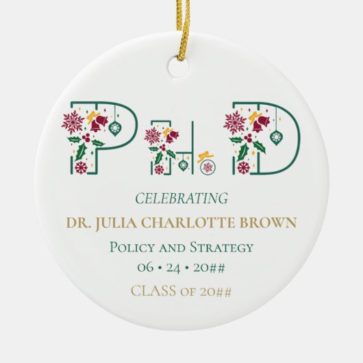 写真PhD学位博士号Keepsakeギフトクリスマス セラミックオーナメント (正面)
