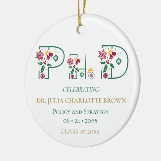 写真PhD学位博士号Keepsakeギフトクリスマス セラミックオーナメント (左)