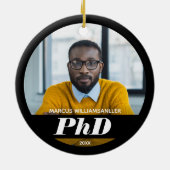 写真PhD学位名ブラック卒業セラミックホーン セラミックオーナメント (裏面)