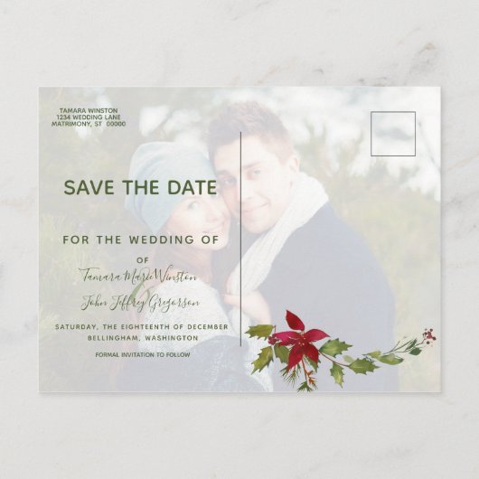 写真Poinsettiaクリスマスの緑の日を保存 案内ポストカード (裏面)