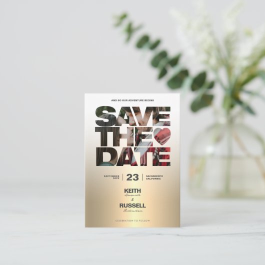 写真QRのWebサイト結婚金ゴールドの保存 エンクロージャーカード (スタンド正面)