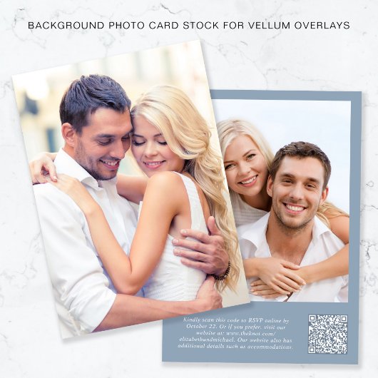 写真QRコードほこりっぽい青い背景のVellumオーバーレイ 招待状