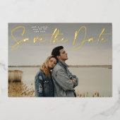 写真QRコードゴールドフォイル日付カードを保存 箔招待状 (正面)