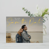 写真QRコードゴールドフォイル日付カードを保存 箔招待状 (立ち正面)