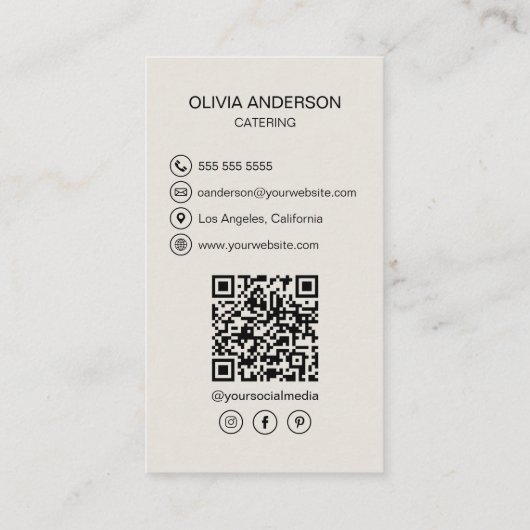 写真QRコードソーシャルメディアケータリング 名刺 (裏面)