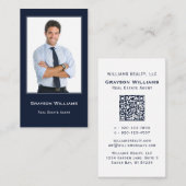 写真QRコードネイビーブルー実在エステート名刺 名刺 (正面/裏面)