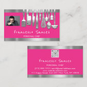 写真QRコードパーソナルシェフ料理ピンク 名刺 (正面/裏面)