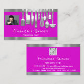 写真QRコードパーソナルシェフ料理紫 名刺 (正面/裏面)