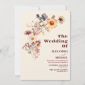 写真QRコードボホ秋ワイルドフラワー結婚ズ 招待状 (正面)