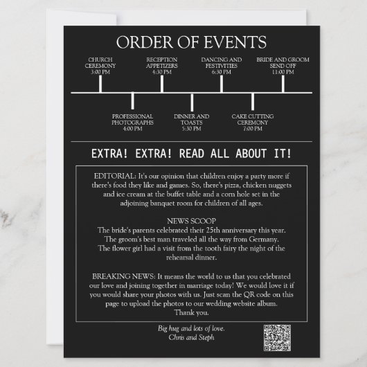 写真QRコードミニマリスト新聞結婚式 プログラム (裏面)