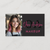 写真QRコードメイクアップアーティストホットピンクブラック 名刺 (正面)