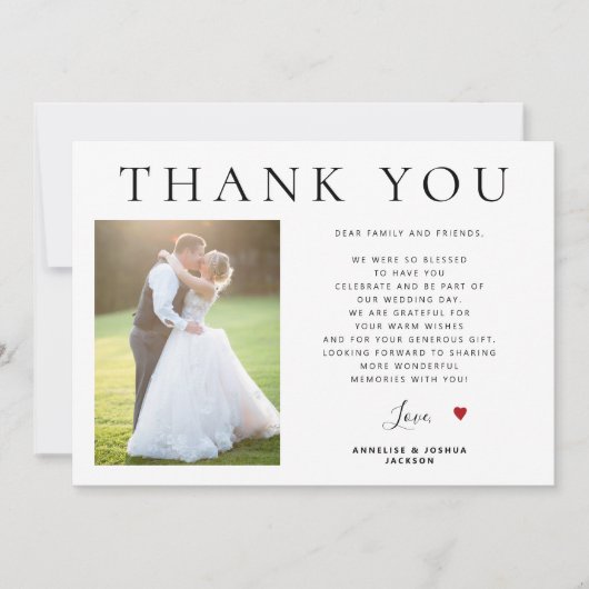 写真QRコードモダンタイポグラフィ結婚のユ感謝していーザ カード (正面)