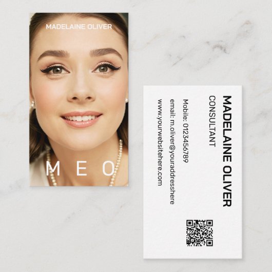 写真QRコードモノグラムシンプルエレガント 名刺 (正面/裏面)