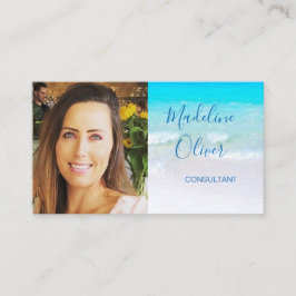 写真QRコード海ビーチシートラベルブルー 名刺