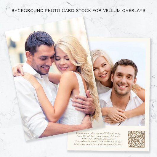 写真QRコード金ゴールドクリーム背景Vellumオーバーレイ 招待状