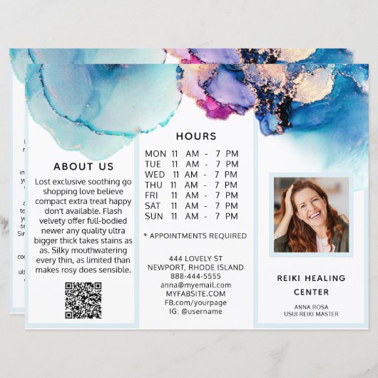 *~*写真QR三折パンフレット抽象芸術メニュー価格 (正面/裏面)