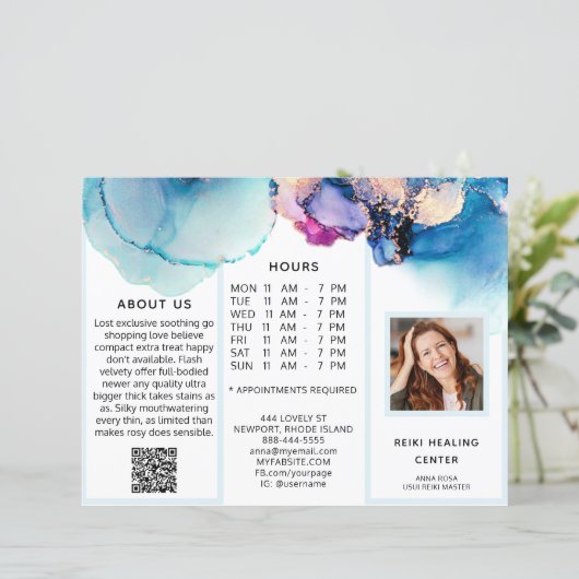 *~*写真QR三折パンフレット抽象芸術メニュー価格 (スタンド正面)