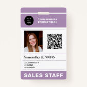 写真QR CODEロ企業のゴ名の従業員ID バッジ (正面)