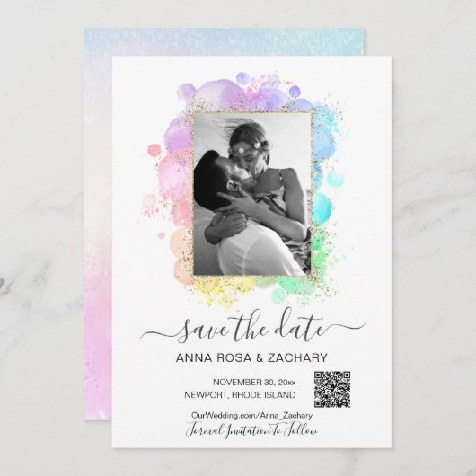 *~*写真QR - PastelウェブサイトAR6受信した日付を保存 招待状 (正面/裏面)