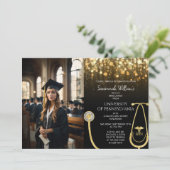 写真RN看護金ゴールド卒業お祝い 招待状 (スタンド正面)