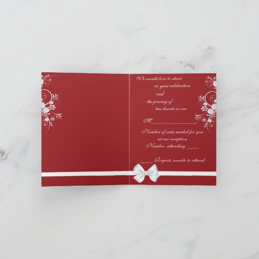 写真RSVPのメッセージカードを結婚する赤く及び白いハート 招待状 (内部)