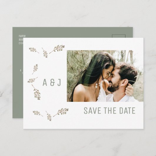 写真Sage日付のWebサイ結婚トQRコードを保存 案内ポストカード (正面/裏面)