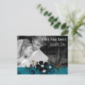 写真Save the Date写真ティール(緑がかった色)Blue 案内ポストカード (スタンド正面)