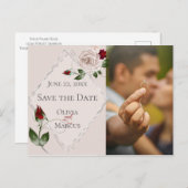 写真Save the Date赤面とワインバラ ポストカード (正面/裏面)