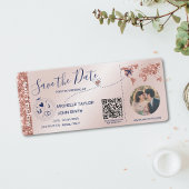写真Save the Date Boarding Pass World Map QR 招待状