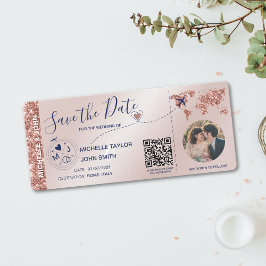 写真Save the Date Boarding Pass World Map QR 招待状