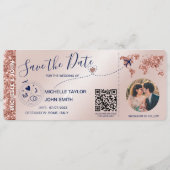 写真Save the Date Boarding Pass World Map QR 招待状 (正面)