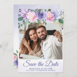 写真Save the Date Card モダン Pinkフローラ 招待状
