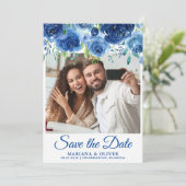 写真Save the Date Card Navy Blueフローラ 招待状 (スタンド正面)