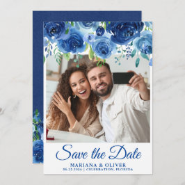 写真Save the Date Card Navy Blueフローラ 招待状