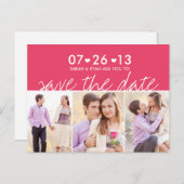 写真Save the Date Pinkハートはがき 案内ポストカード (正面/裏面)