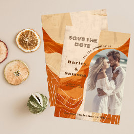 写真Save the Date, retro burnt orangeデザイン 招待状