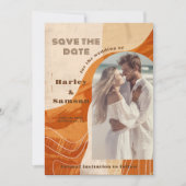 写真Save the Date, retro burnt orangeデザイン 招待状 (正面)