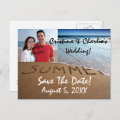 写真Save The Date Summerビーチ結婚式はがき 案内ポストカード (正面/裏面)
