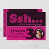 写真sshサプライズピンク30th誕生日招待状 招待状 (正面/裏面)