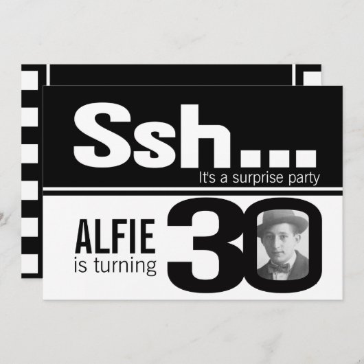 写真sshメンズ白黒30th誕生日招待状 招待状 (正面/裏面)