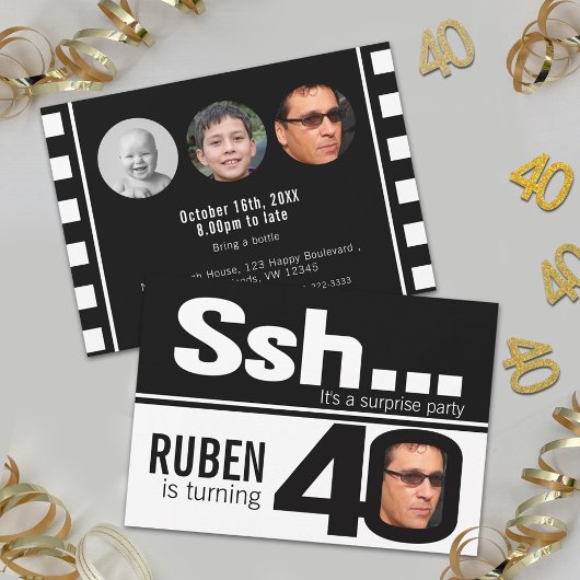 写真ssh男性白黒40th誕生日4写真 招待状