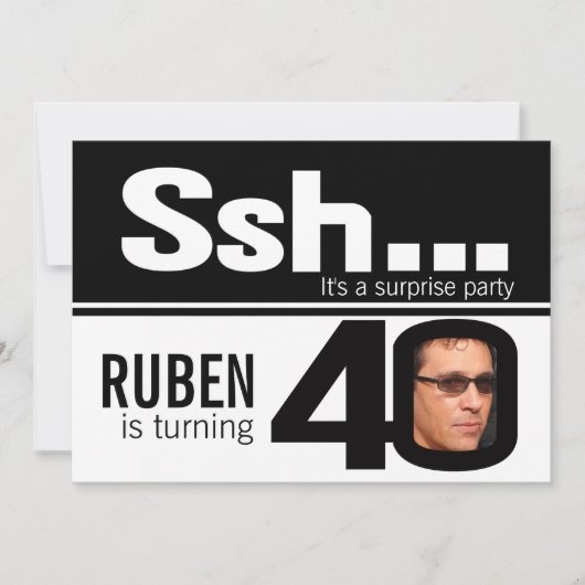 写真ssh男性白黒40th誕生日4写真 招待状 (正面)