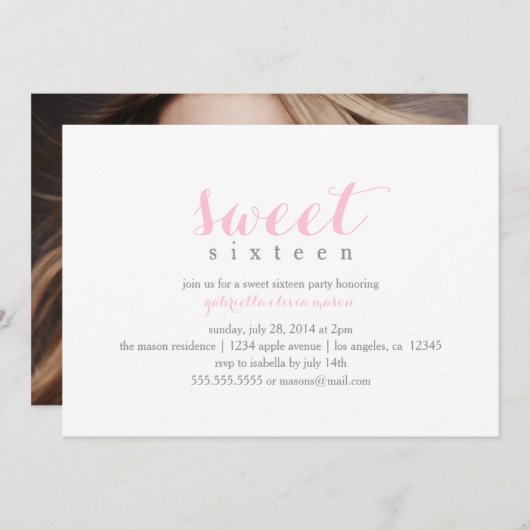 写真Sweet sixteen|誕生日パーティーの招待 招待状 (正面/裏面)
